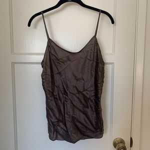 Brown Shiny Silk Tank Top